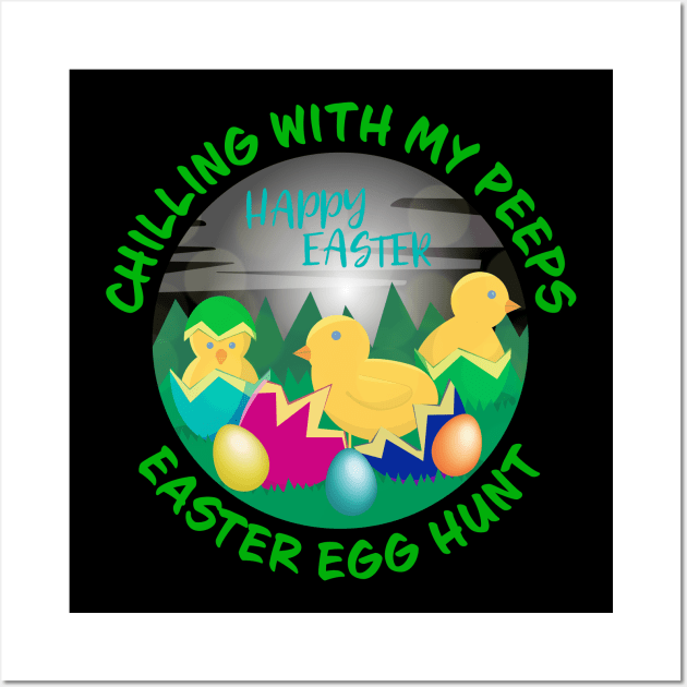 Chilling With My Peeps Easter Egg Hunt Cute Wall Art by Rosemarie Guieb Designs